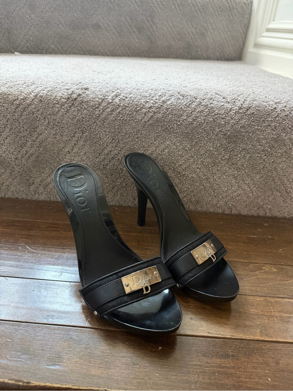 Vintage Dior Black D Charm Galliano Heeled Mules y2k